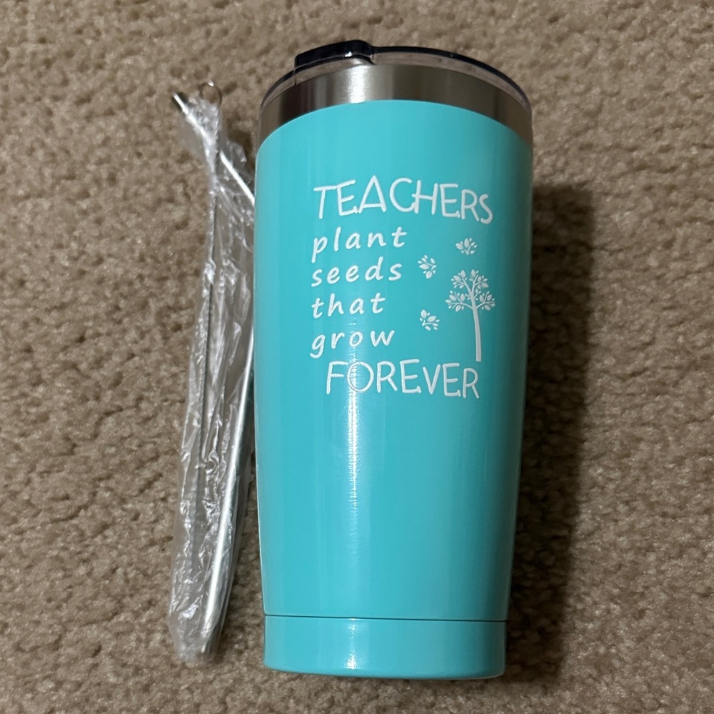 Teacher Tumbler - Turquoise with Inspirational Quote - 20 oz